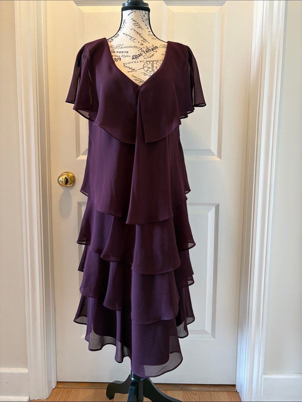 Layered V-Neck Midi Dress in Plum